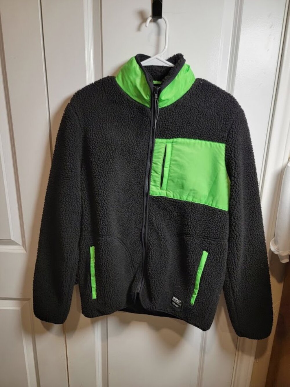WeSC Moritz Sherpa Fleece Jacket Men’s Medium Black Neon Green Full Zip